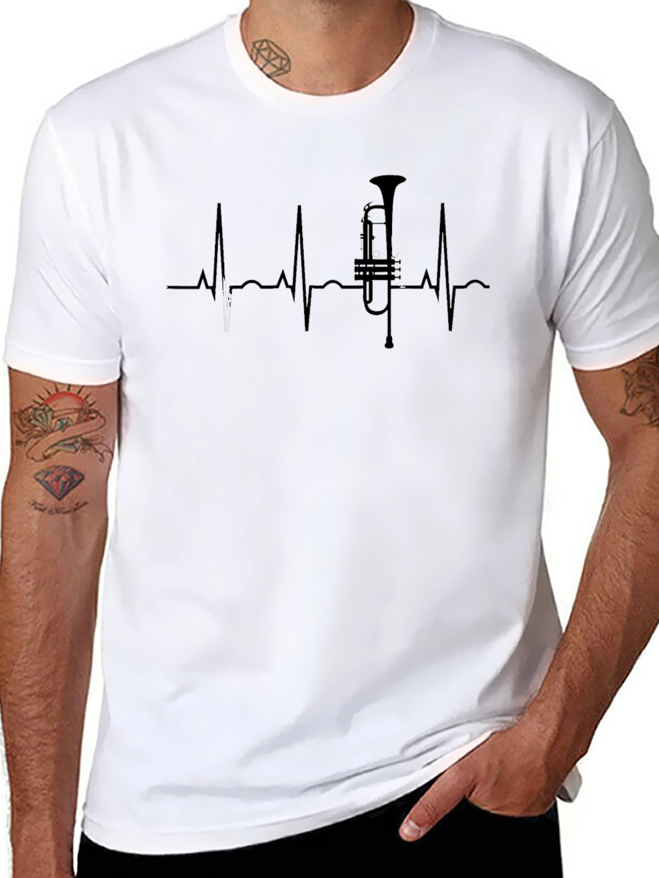 Music Lover T-Shirt - Trumpet Heartbeat Design