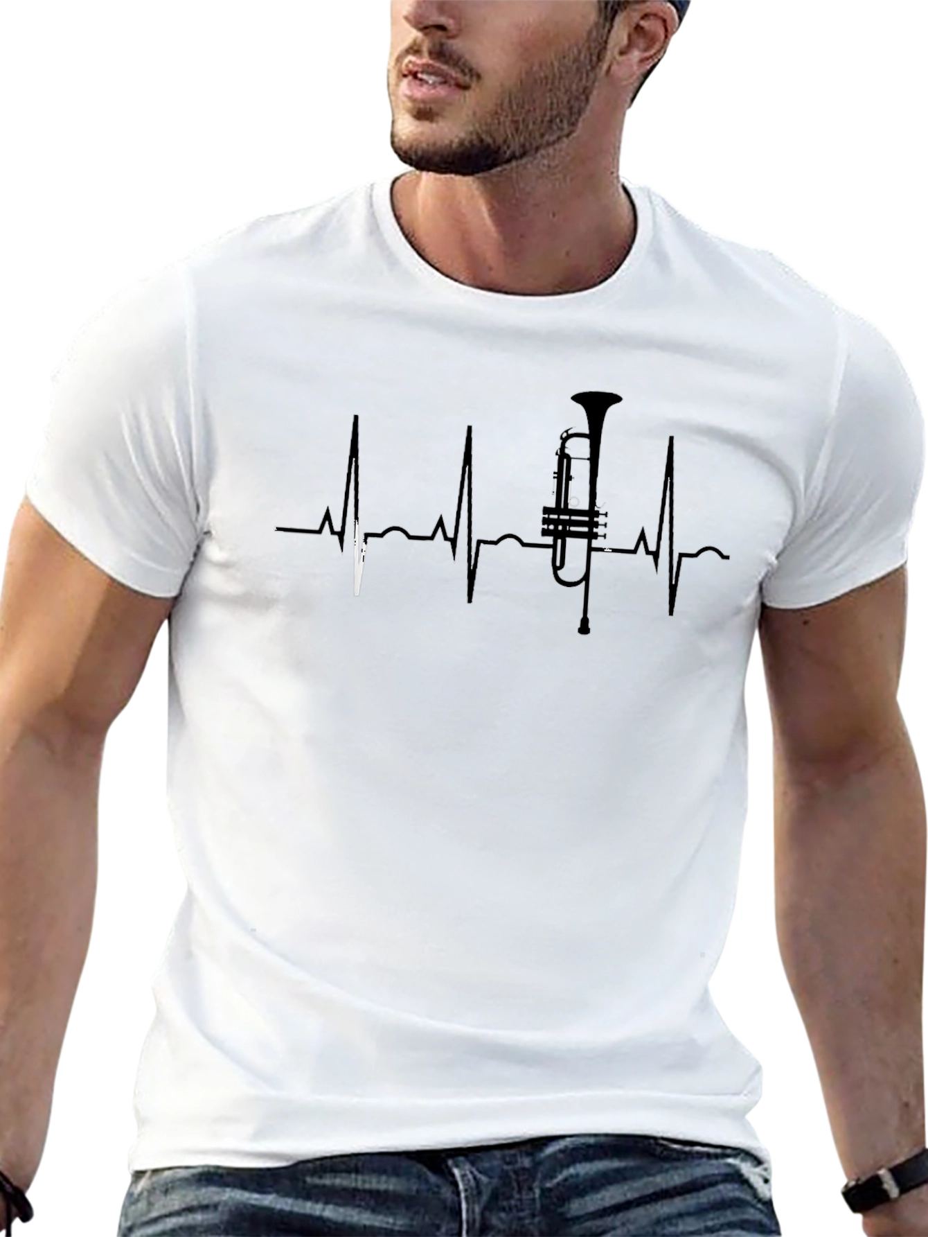 Music Lover T-Shirt - Trumpet Heartbeat Design