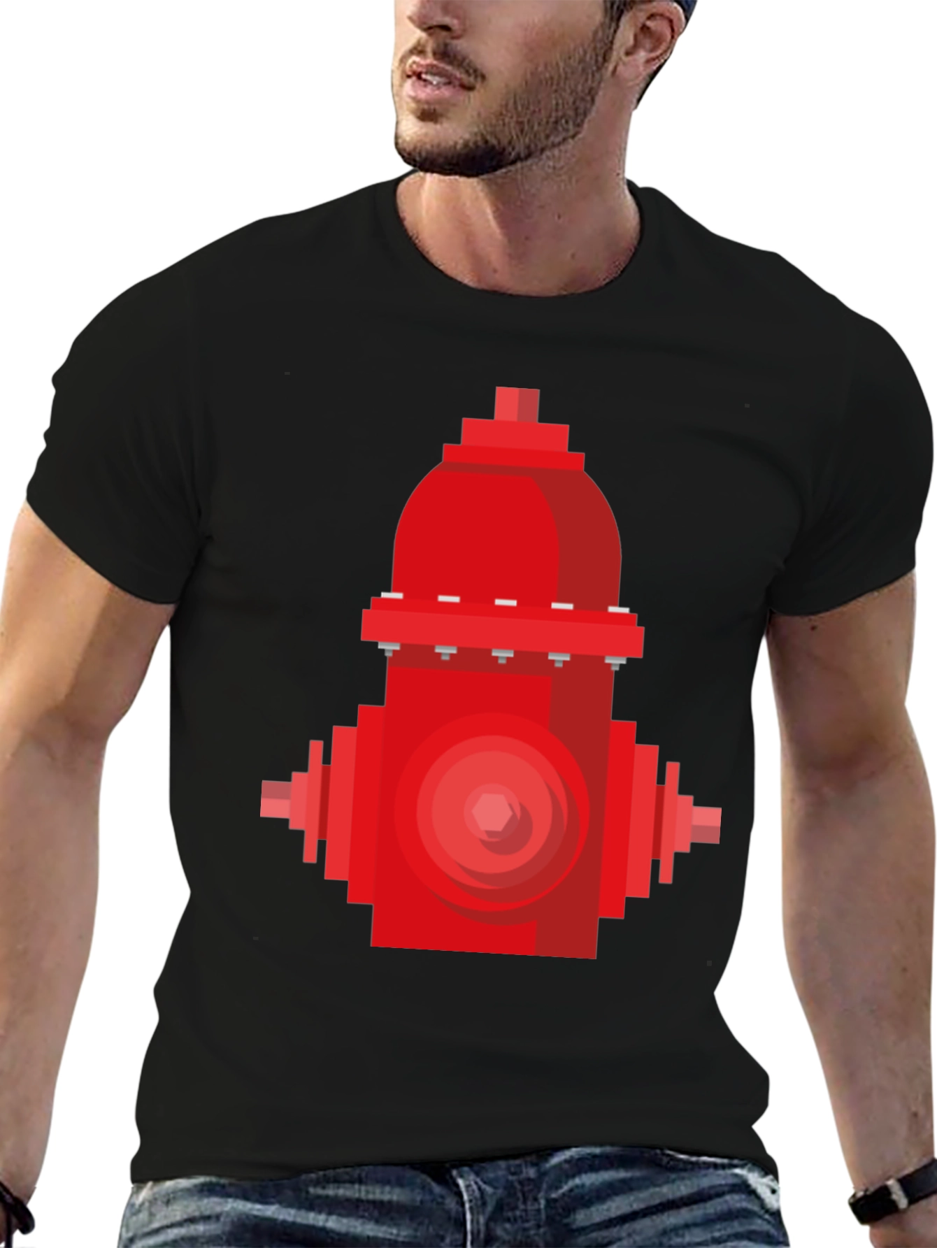 Pixel Fire Hydrant Graphic Tee - Black Cotton Shirt