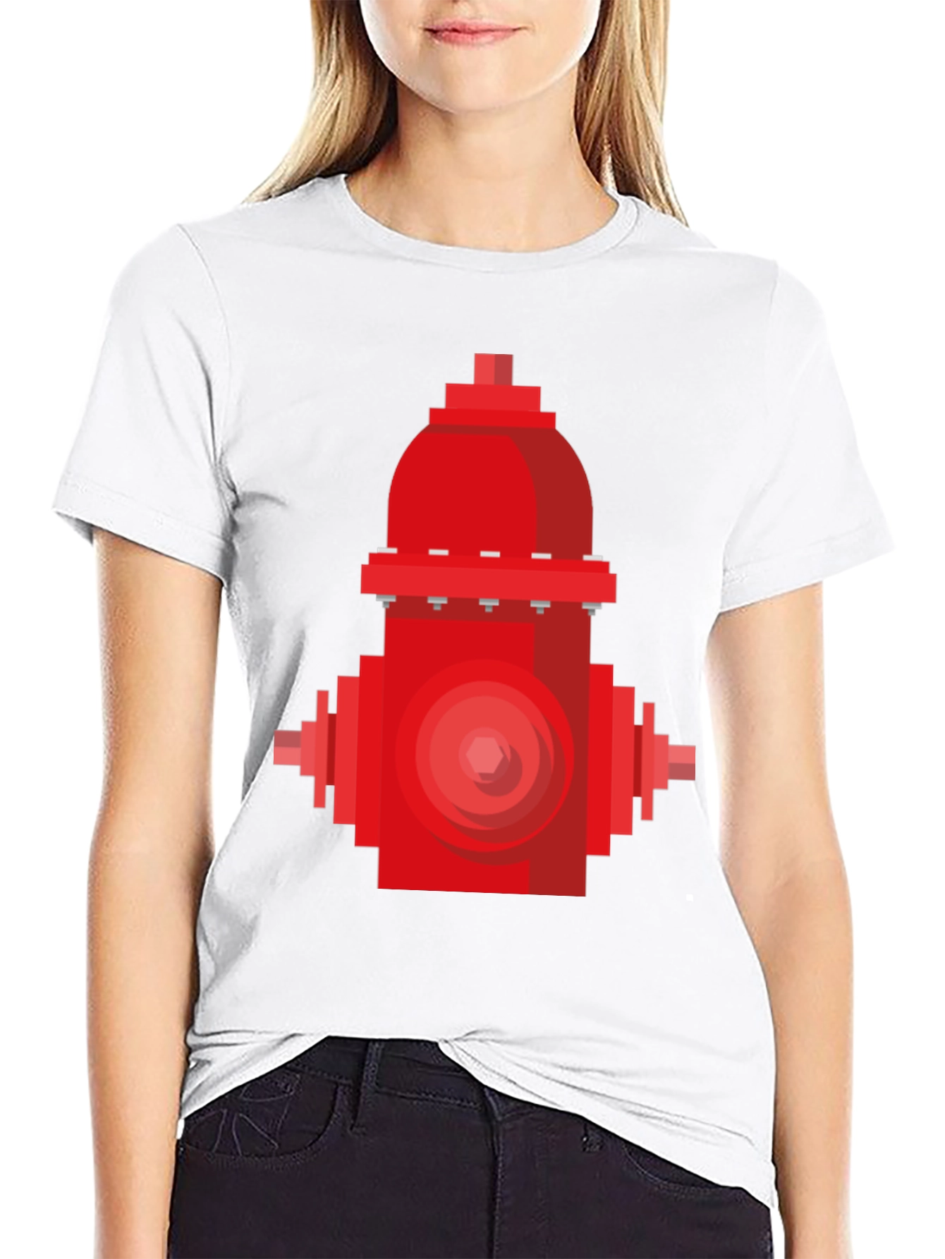 Pixel Fire Hydrant Graphic Tee - Black Cotton Shirt