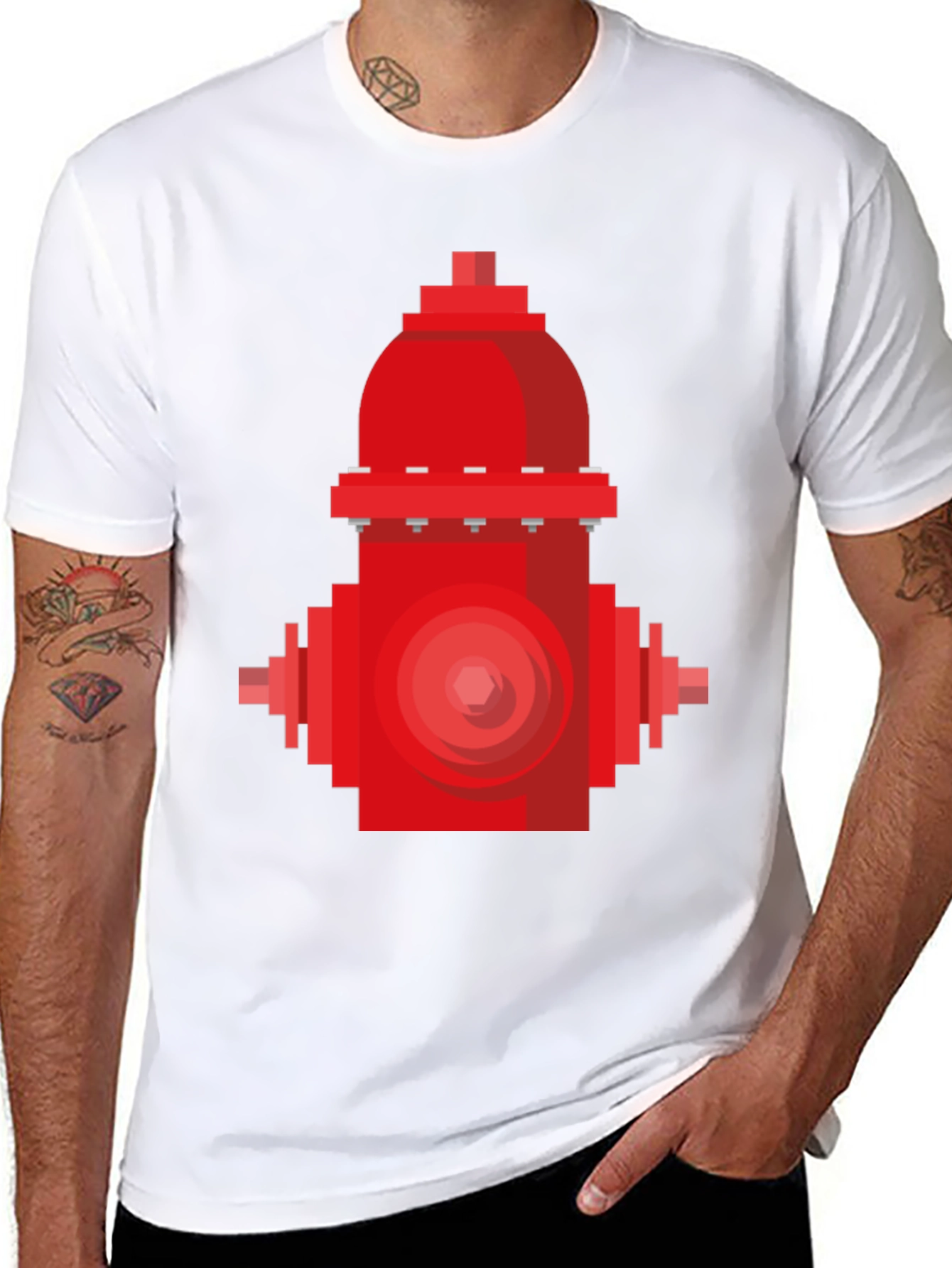Pixel Fire Hydrant Graphic Tee - Black Cotton Shirt