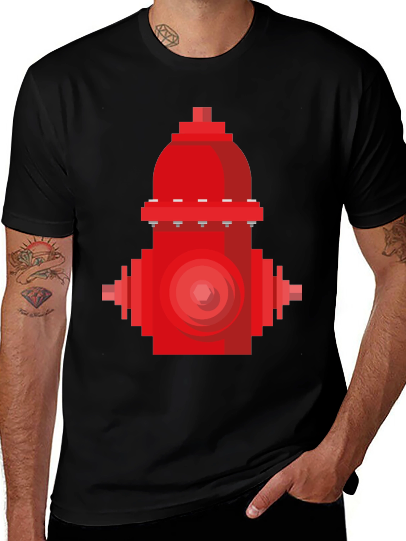 Pixel Fire Hydrant Graphic Tee - Black Cotton Shirt