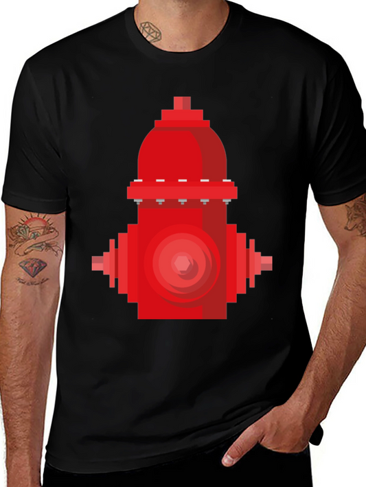 Pixel Fire Hydrant Graphic Tee - Black Cotton Shirt