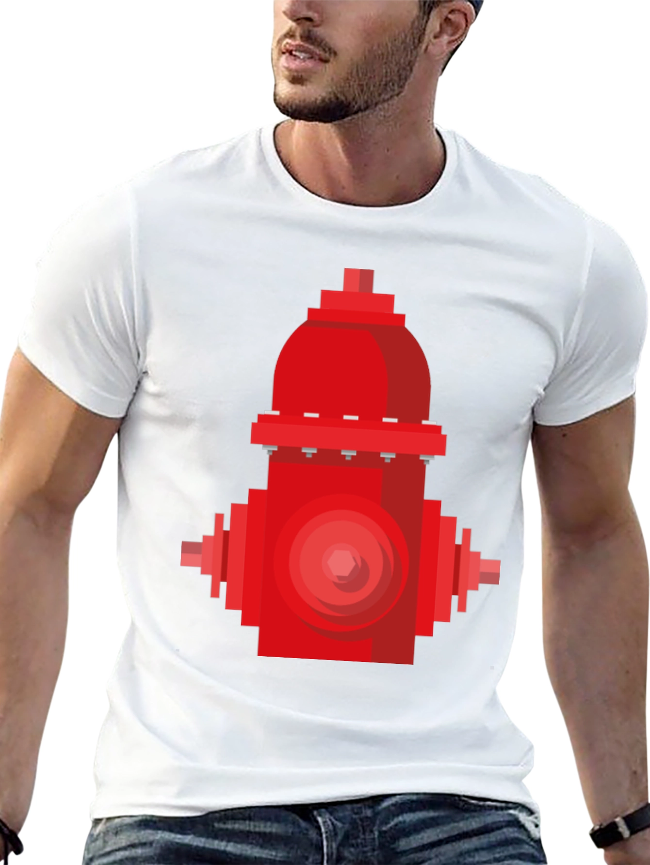 Pixel Fire Hydrant Graphic Tee - Black Cotton Shirt