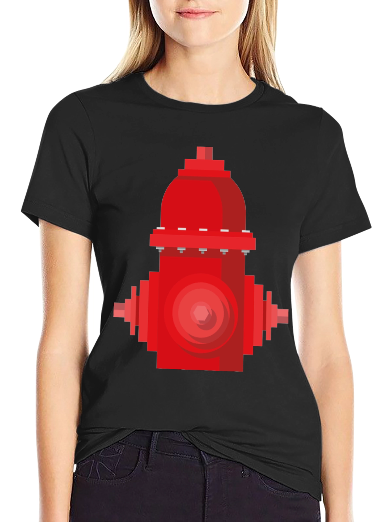 Pixel Fire Hydrant Graphic Tee - Black Cotton Shirt