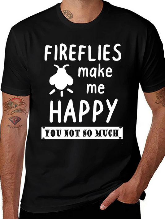 Fireflies Make Me Happy Graphic Tee - Black