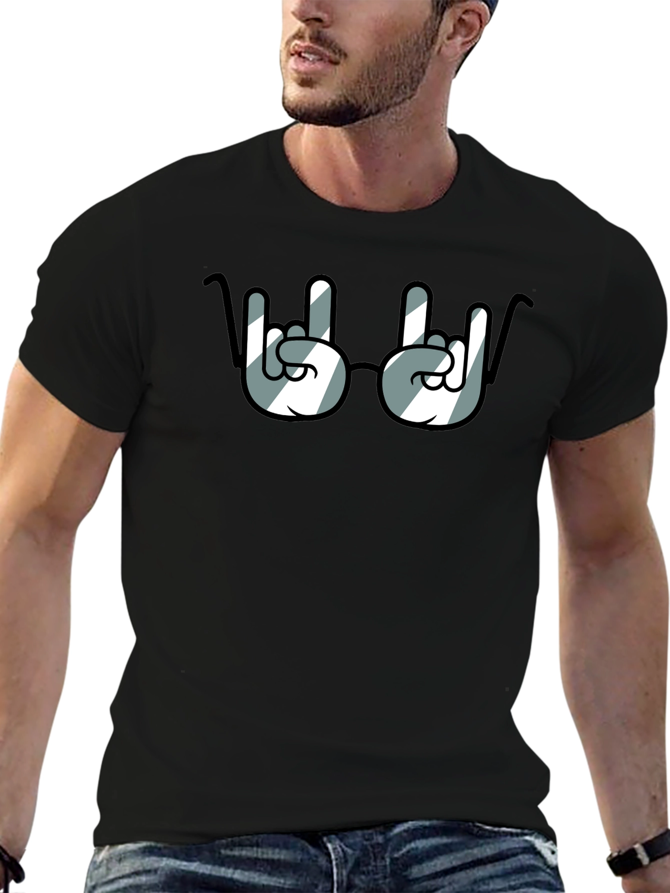 Rock On! Novelty Graphic Print Crew Neck T-Shirt