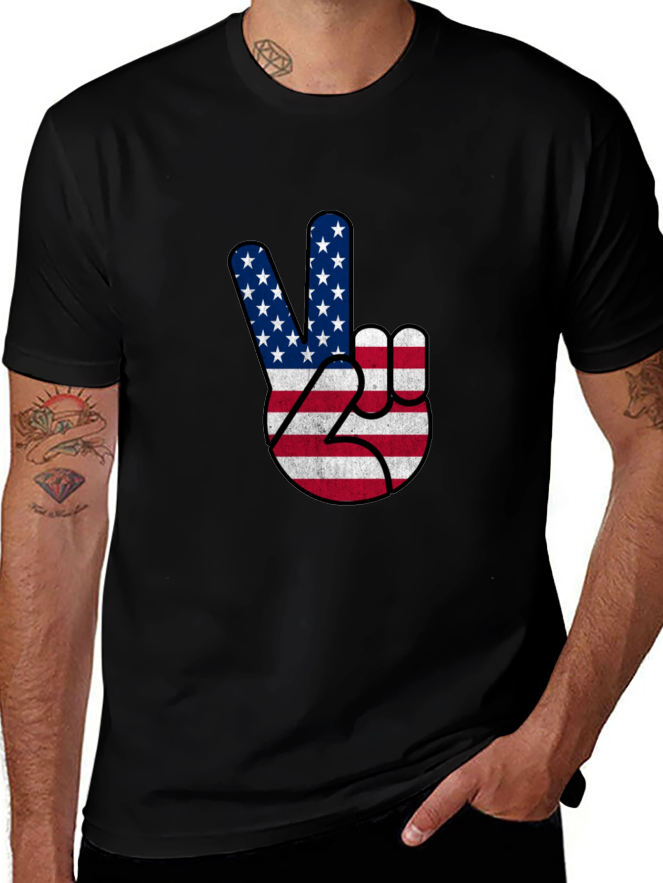USA Flag Peace Sign Black T-Shirt