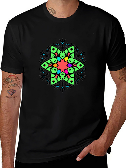 Vibrant Mandala Graphic Print Black T-Shirt