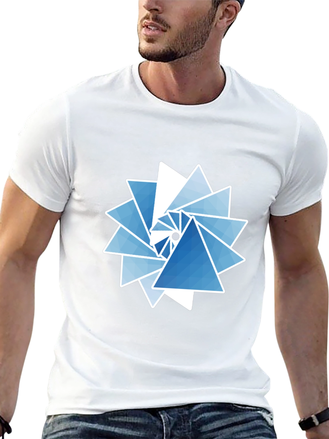 Geometric Triangle Swirl Graphic Tee - Modern Design