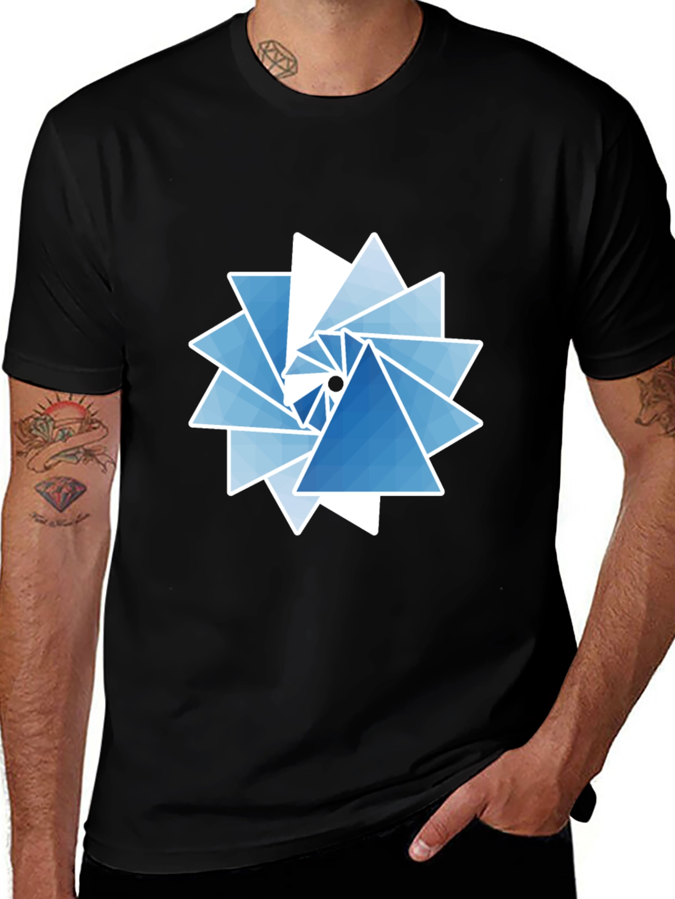 Geometric Triangle Swirl Graphic Tee - Modern Design