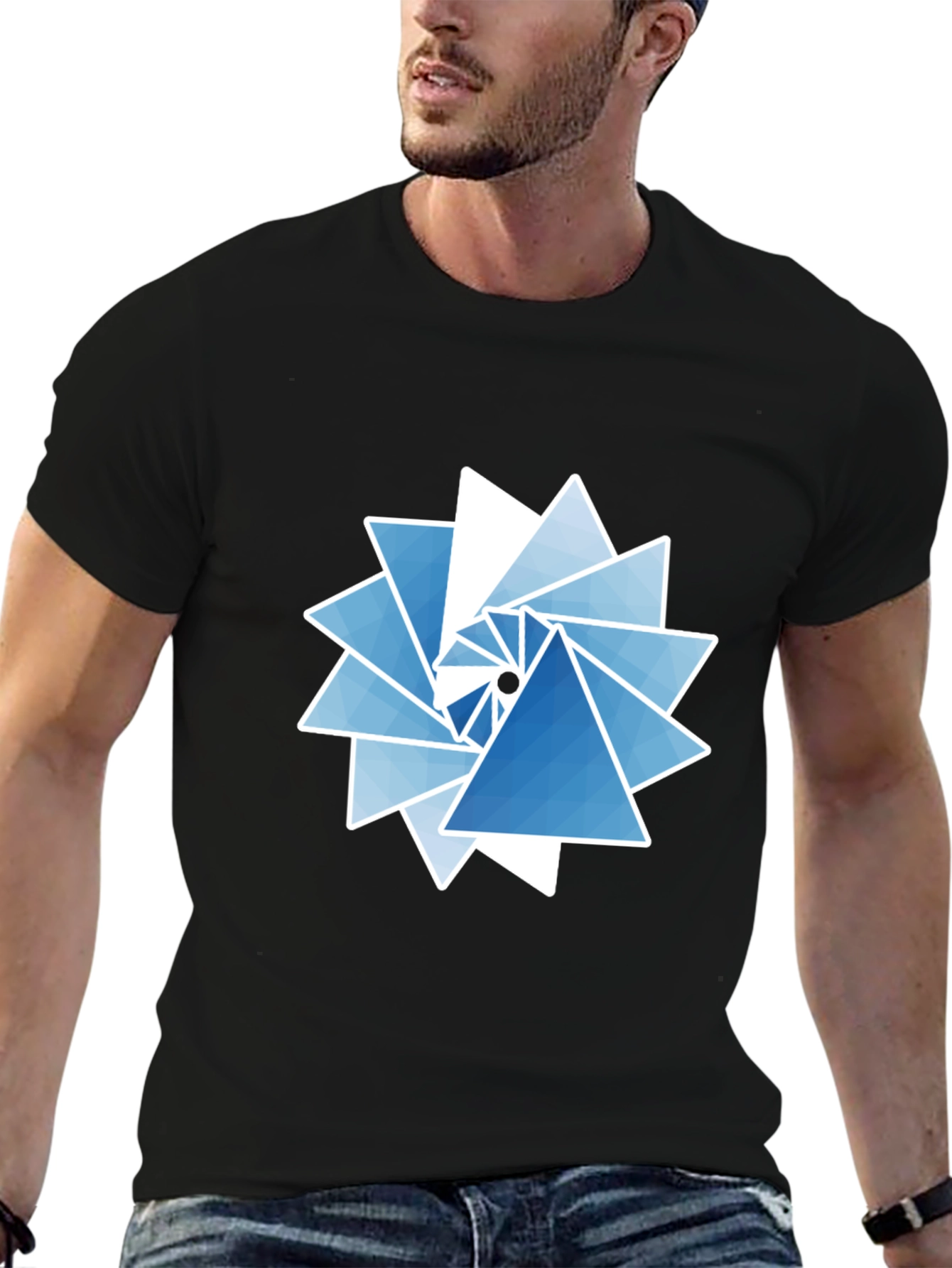 Geometric Triangle Swirl Graphic Tee - Modern Design
