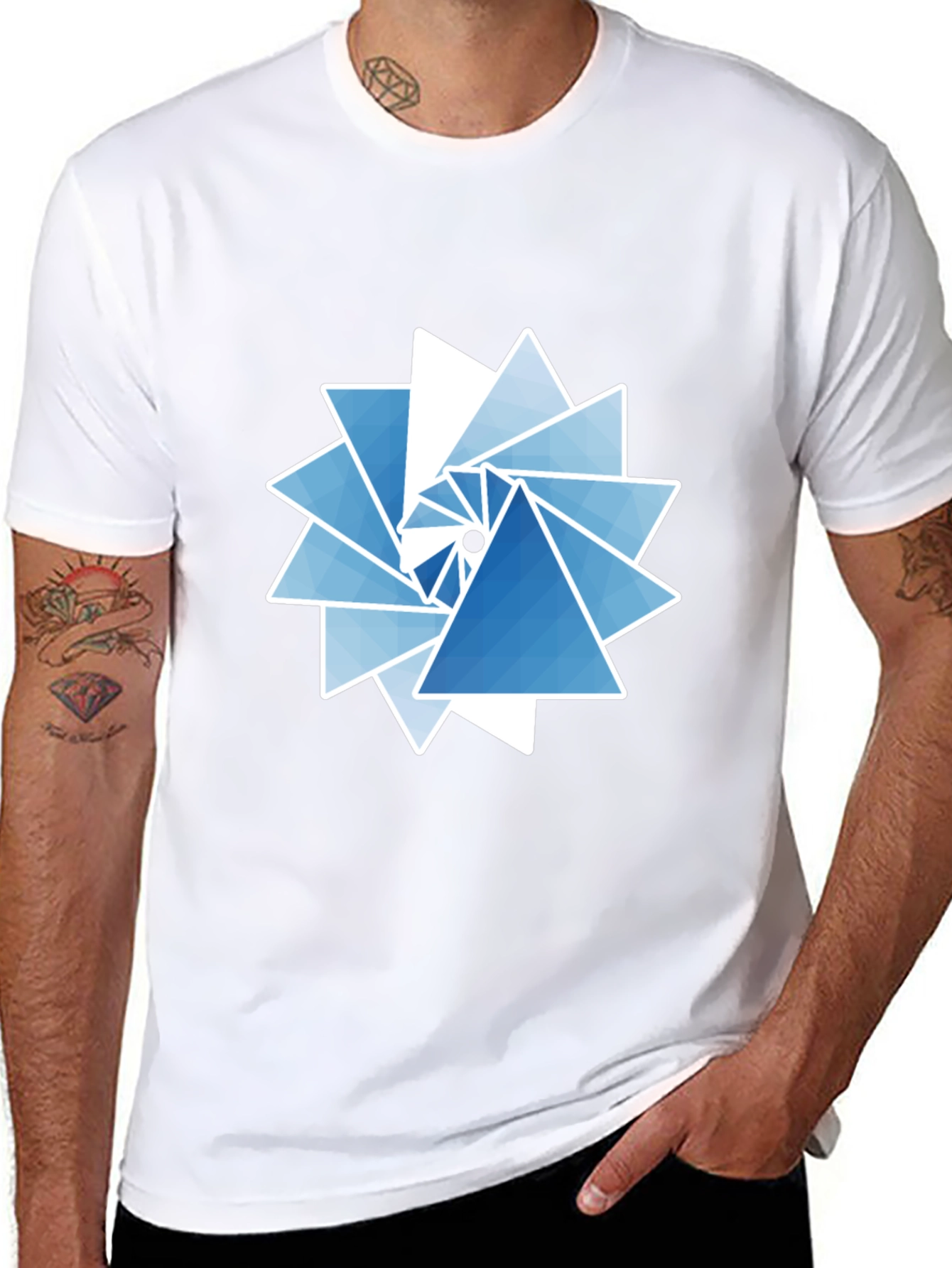 Geometric Triangle Swirl Graphic Tee - Modern Design