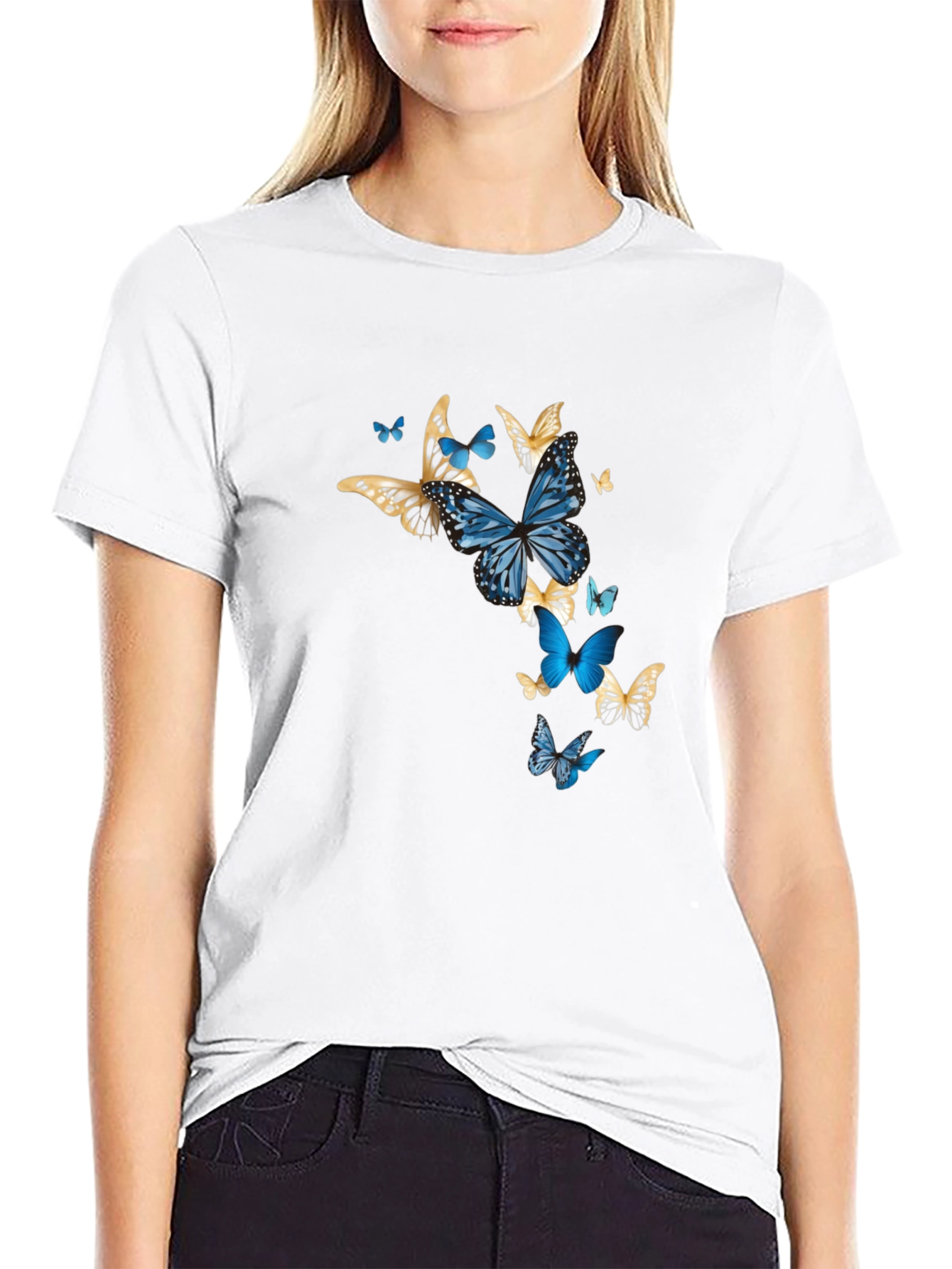 Butterfly Graphic Print Black T-Shirt