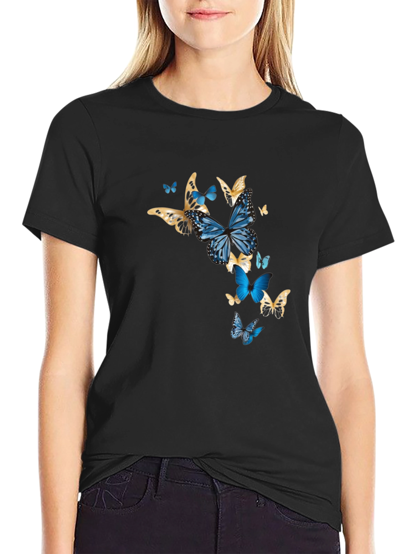 Butterfly Graphic Print Black T-Shirt