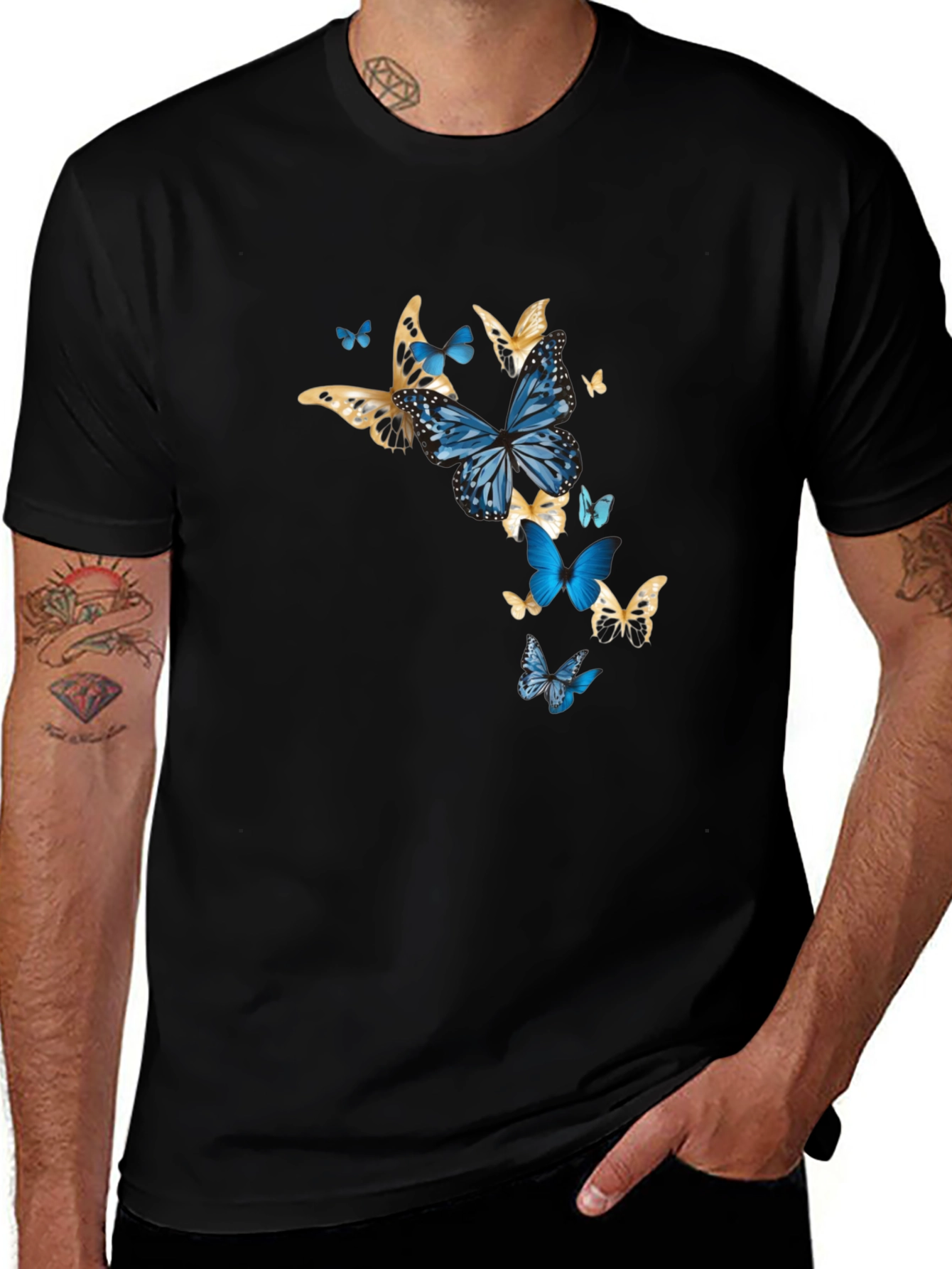 Butterfly Graphic Print Black T-Shirt