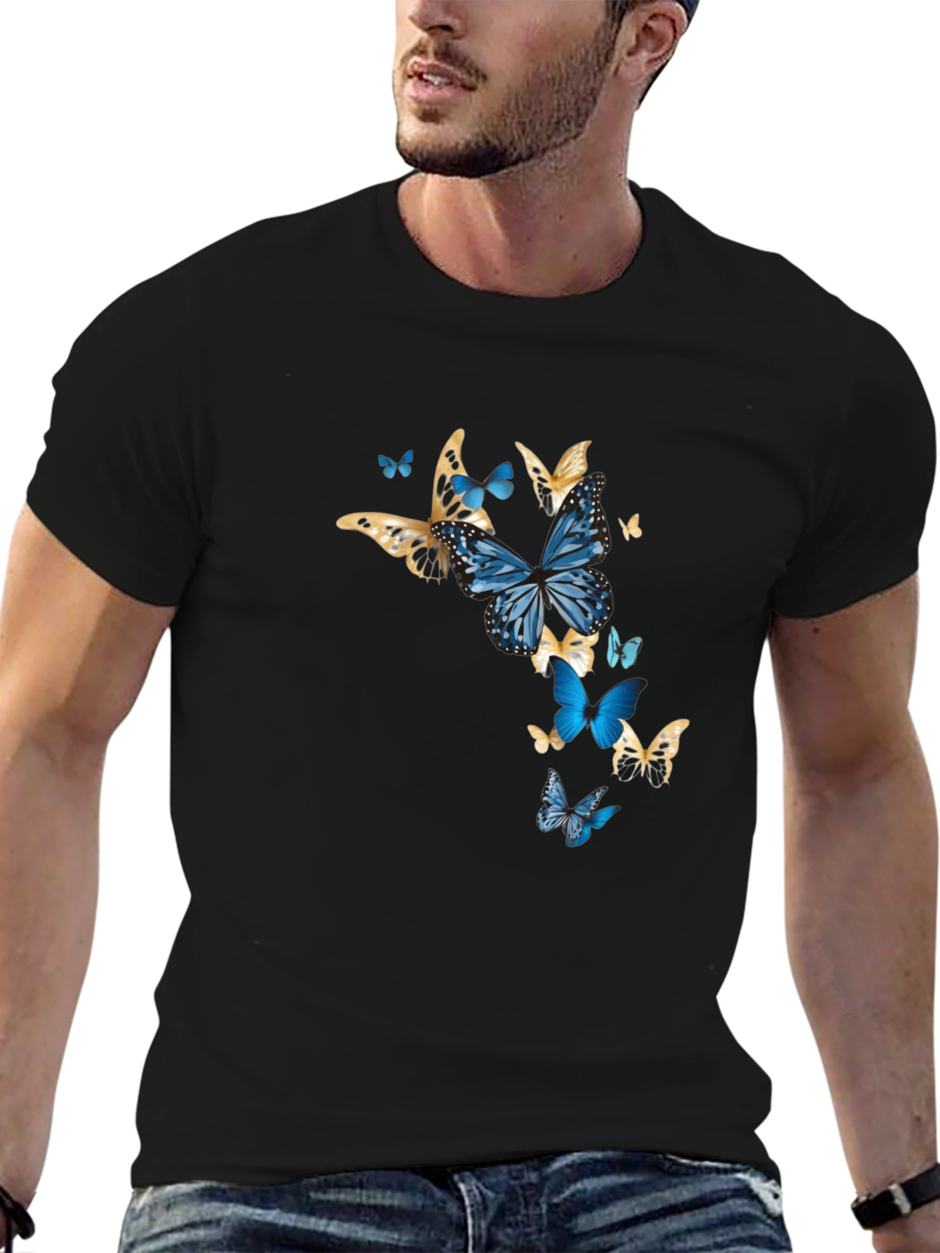 Butterfly Graphic Print Black T-Shirt