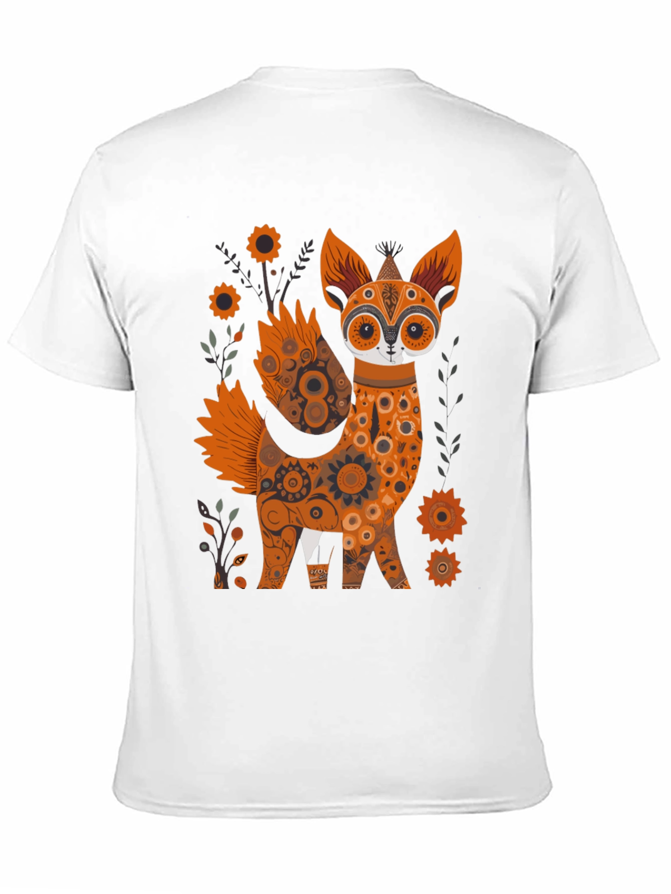 Floral Fox Graphic Black T-Shirt - Unique Design