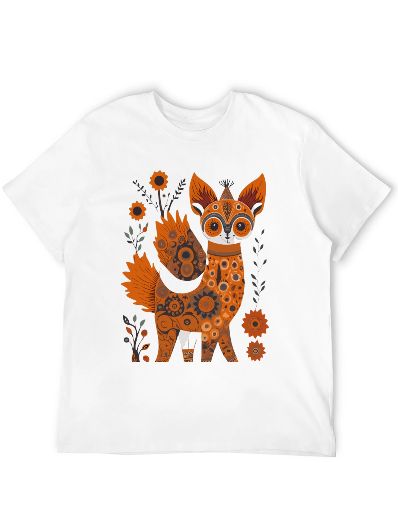 Floral Fox Graphic Black T-Shirt - Unique Design