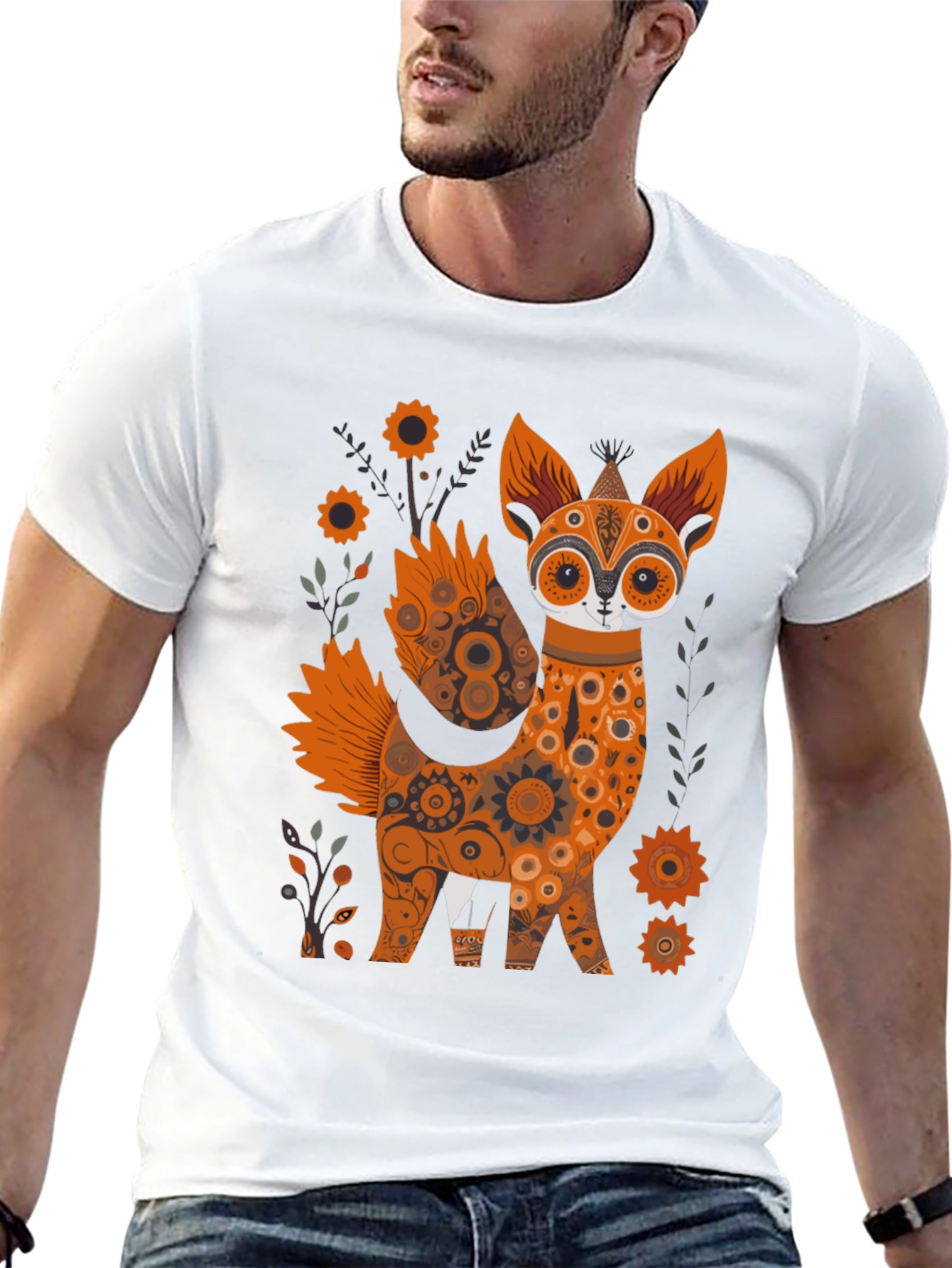 Floral Fox Graphic Black T-Shirt - Unique Design