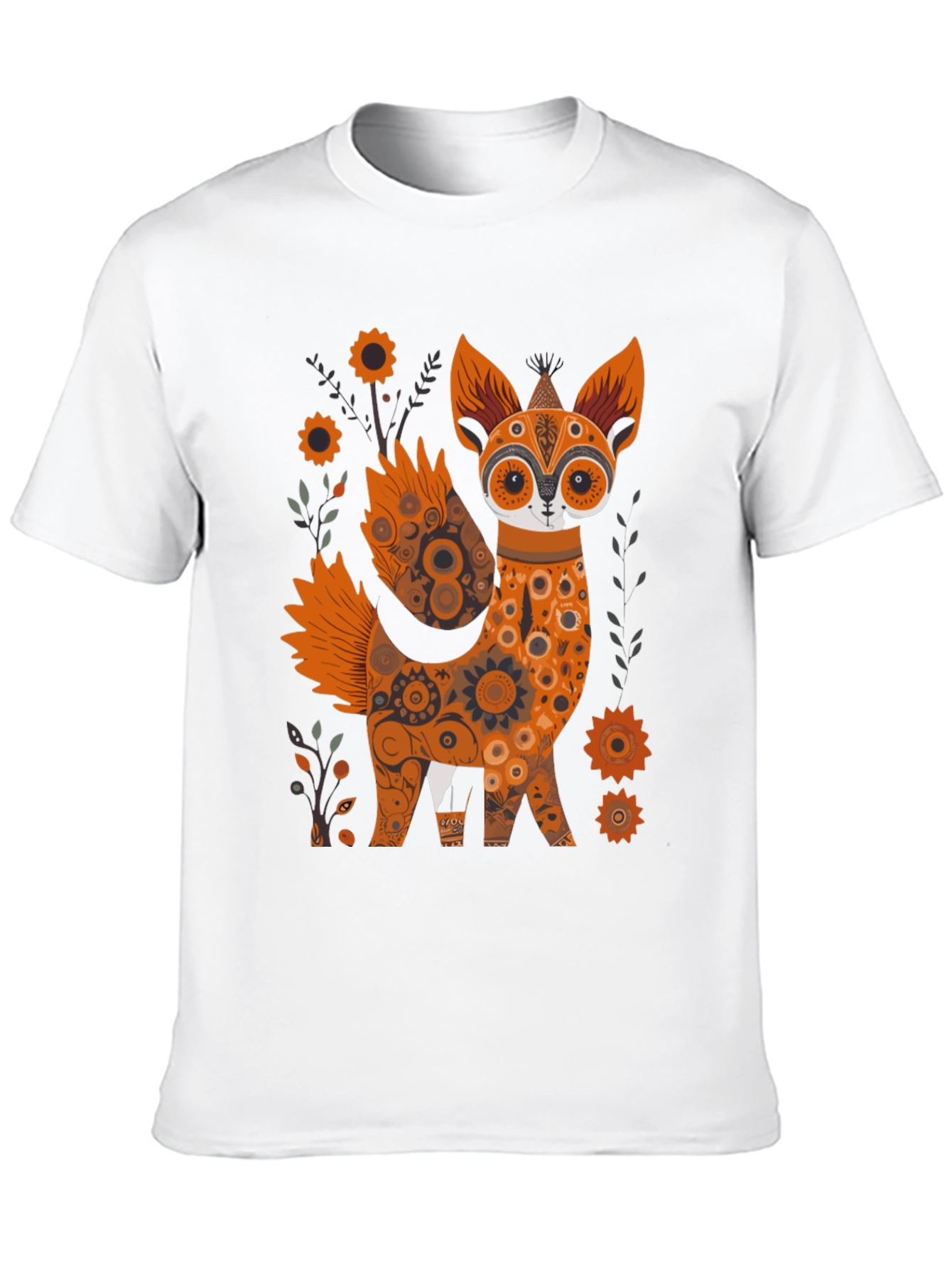 Floral Fox Graphic Black T-Shirt - Unique Design