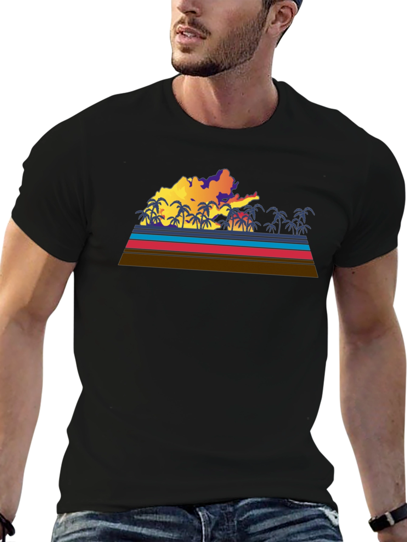 Retro Sunset Palm Tree Graphic Tee