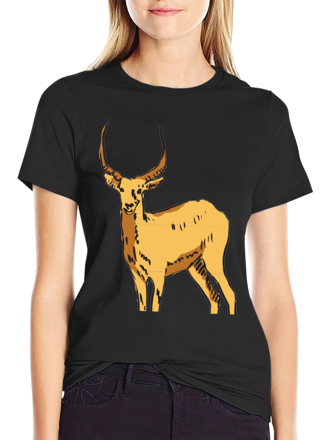Black T-Shirt with Antelope Graphic