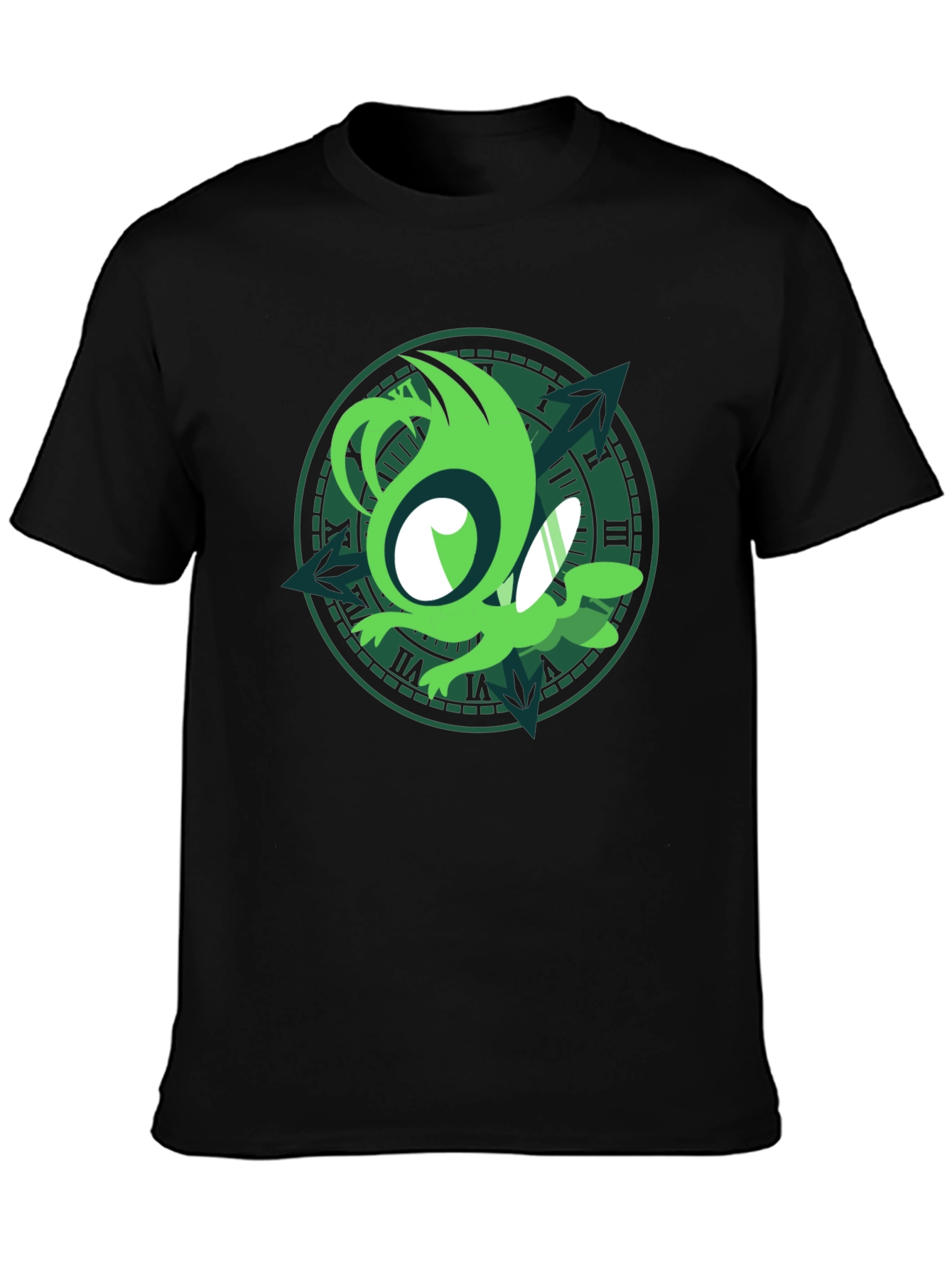Green Sprite Graphic Black T-Shirt