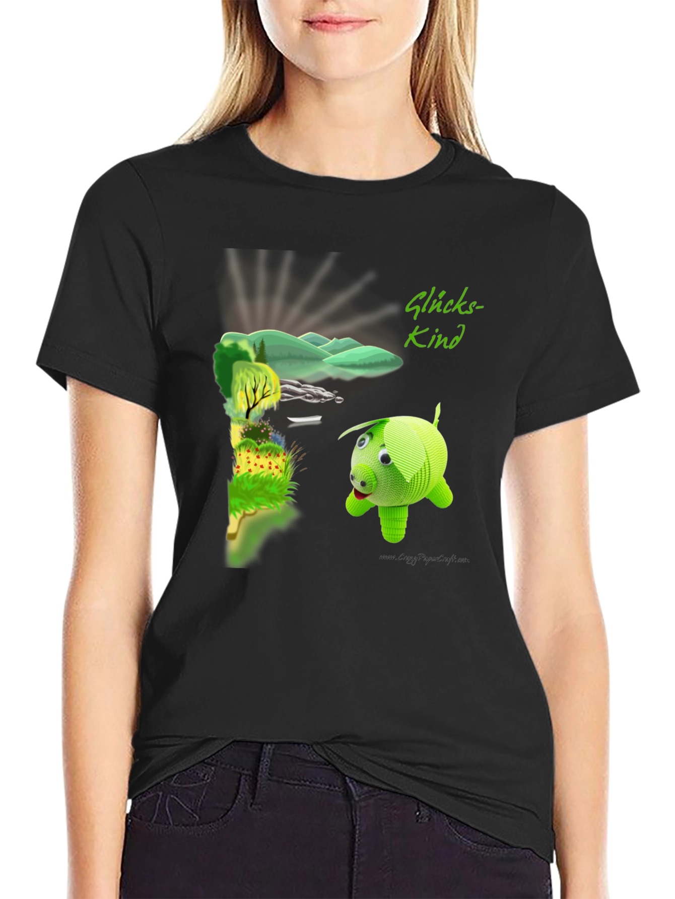 Glückskind Piggy Print Black T-Shirt