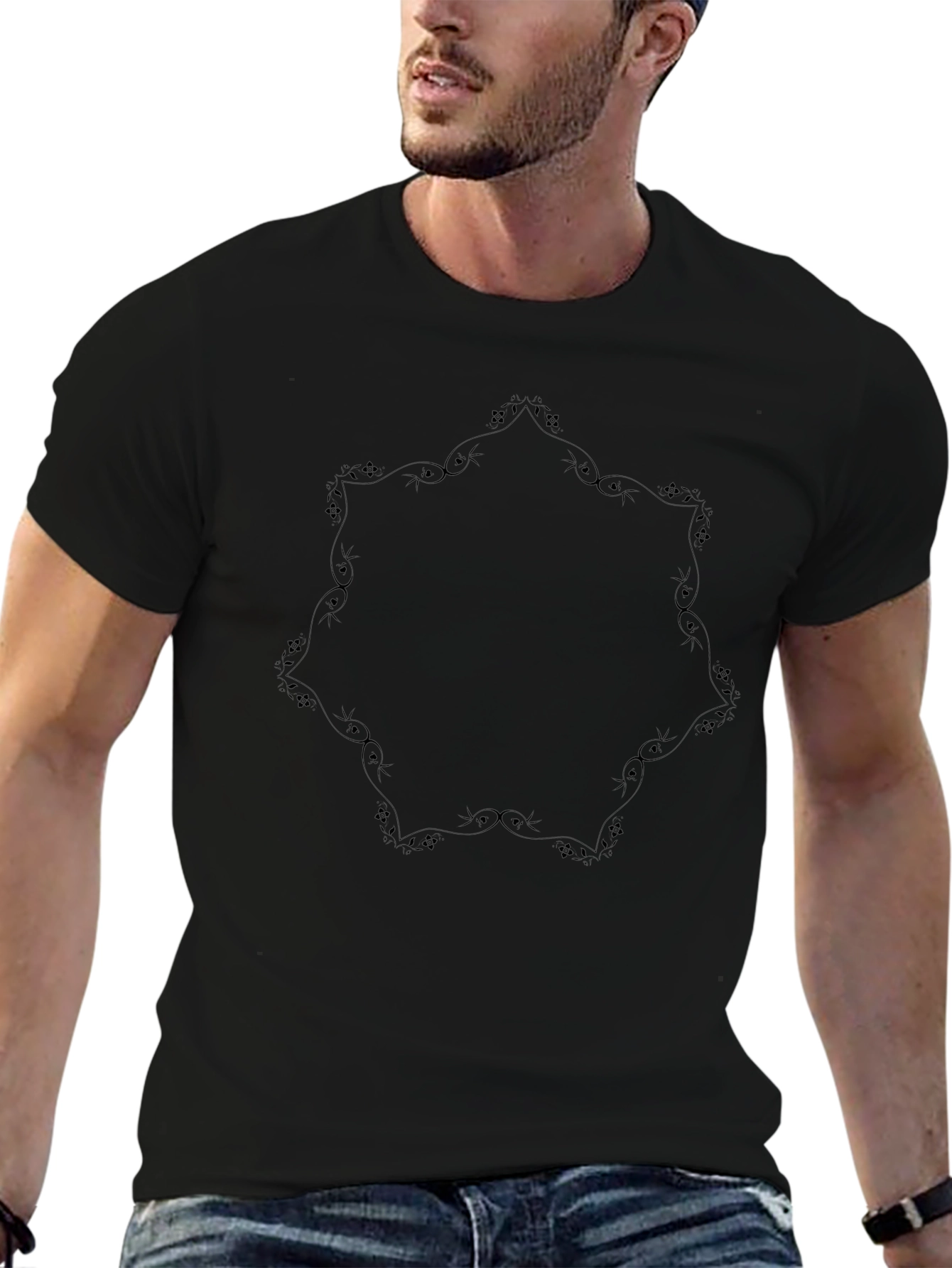 Elegant Black Tee with Decorative Graphic