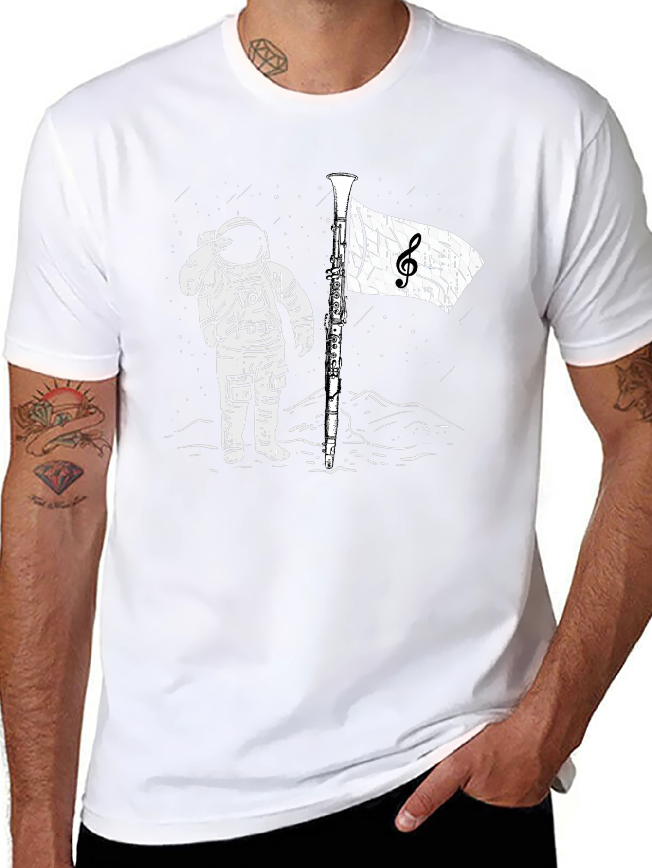 Astronaut Music Flag Black T-Shirt