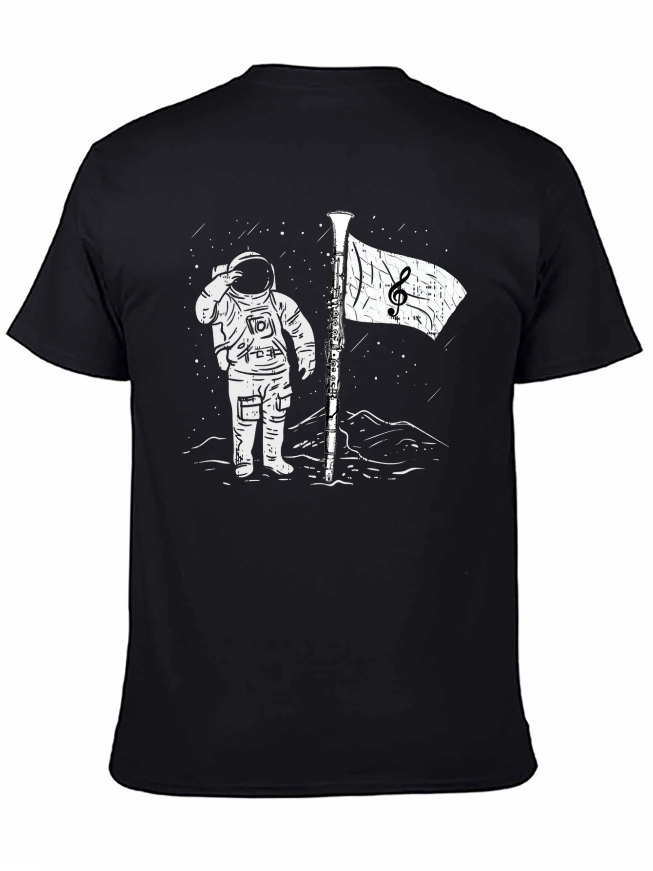 Astronaut Music Flag Black T-Shirt