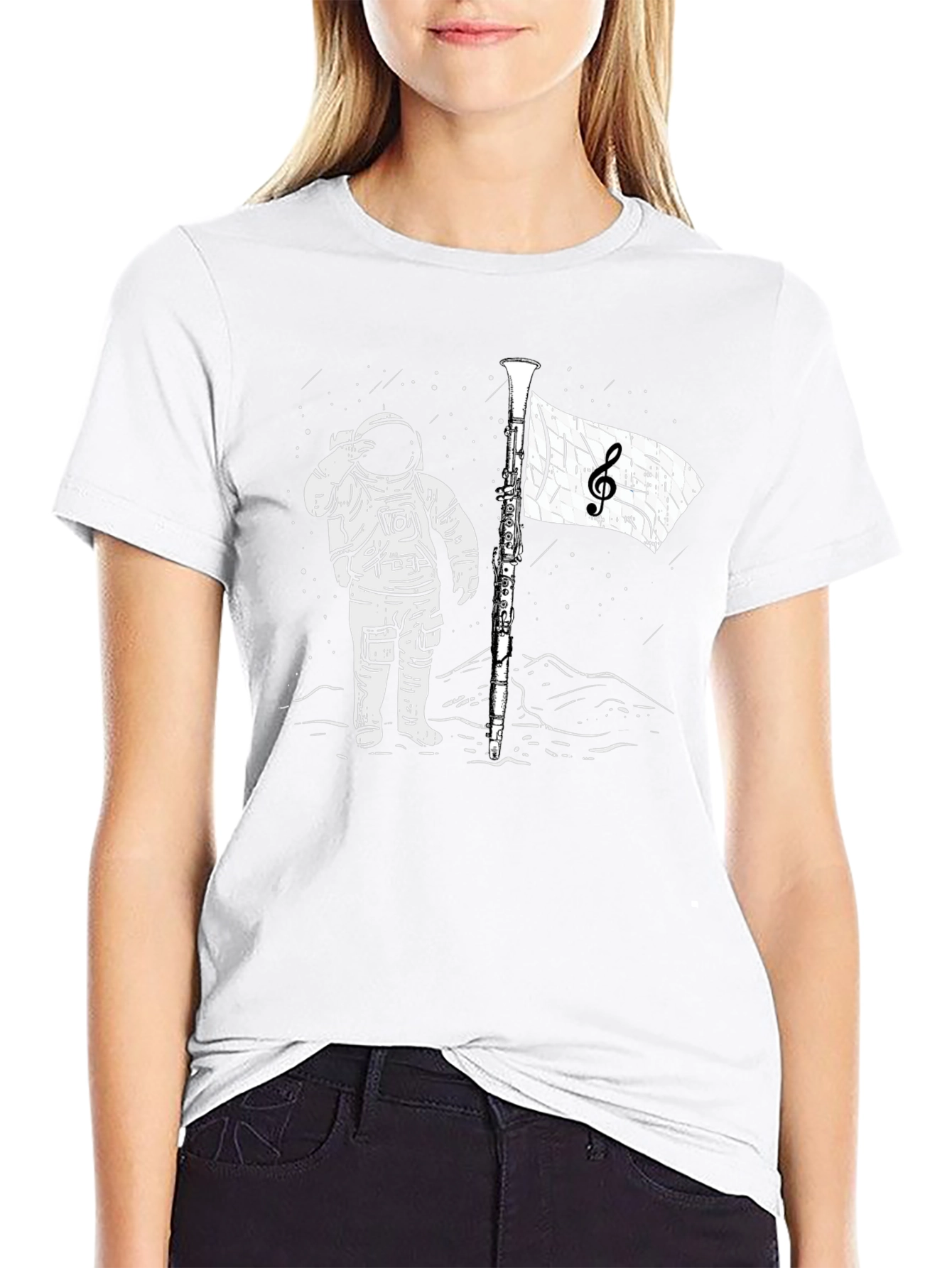 Astronaut Music Flag Black T-Shirt