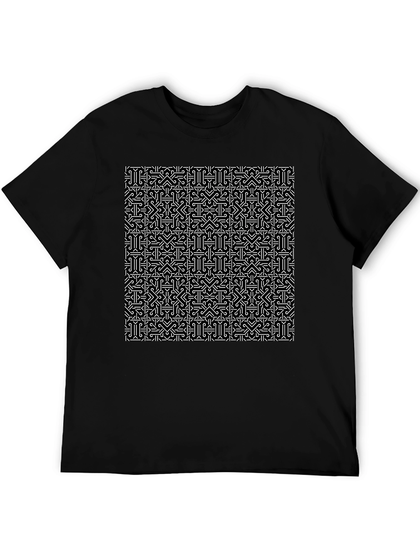 Patterned Black T-Shirt - Geometric Design