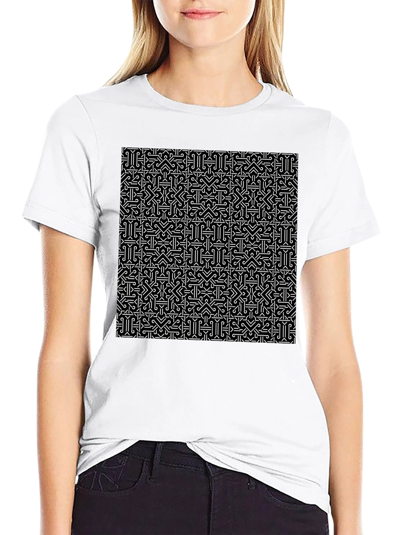 Patterned Black T-Shirt - Geometric Design