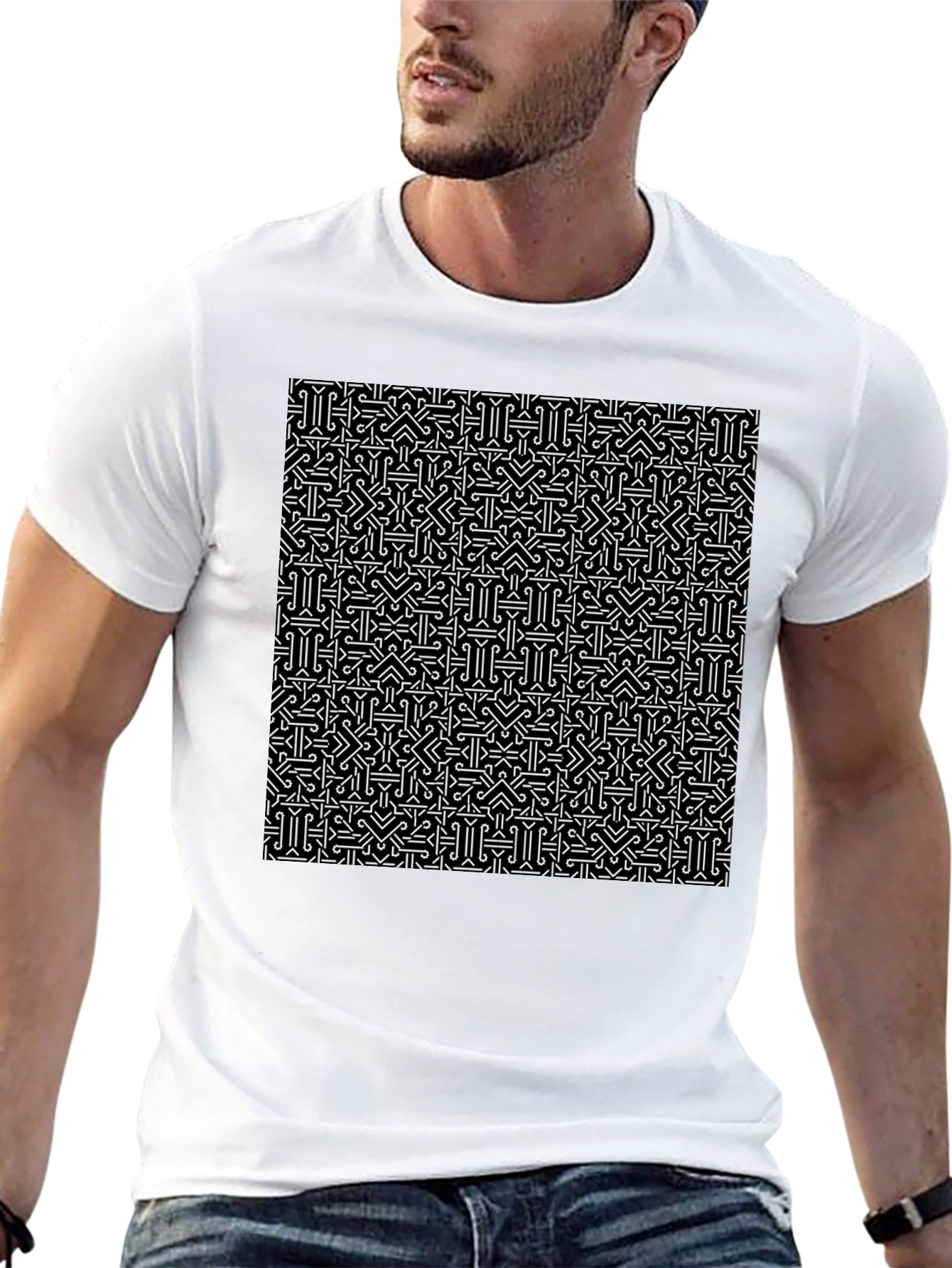 Patterned Black T-Shirt - Geometric Design