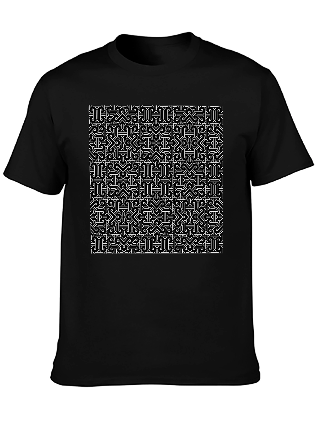 Patterned Black T-Shirt - Geometric Design