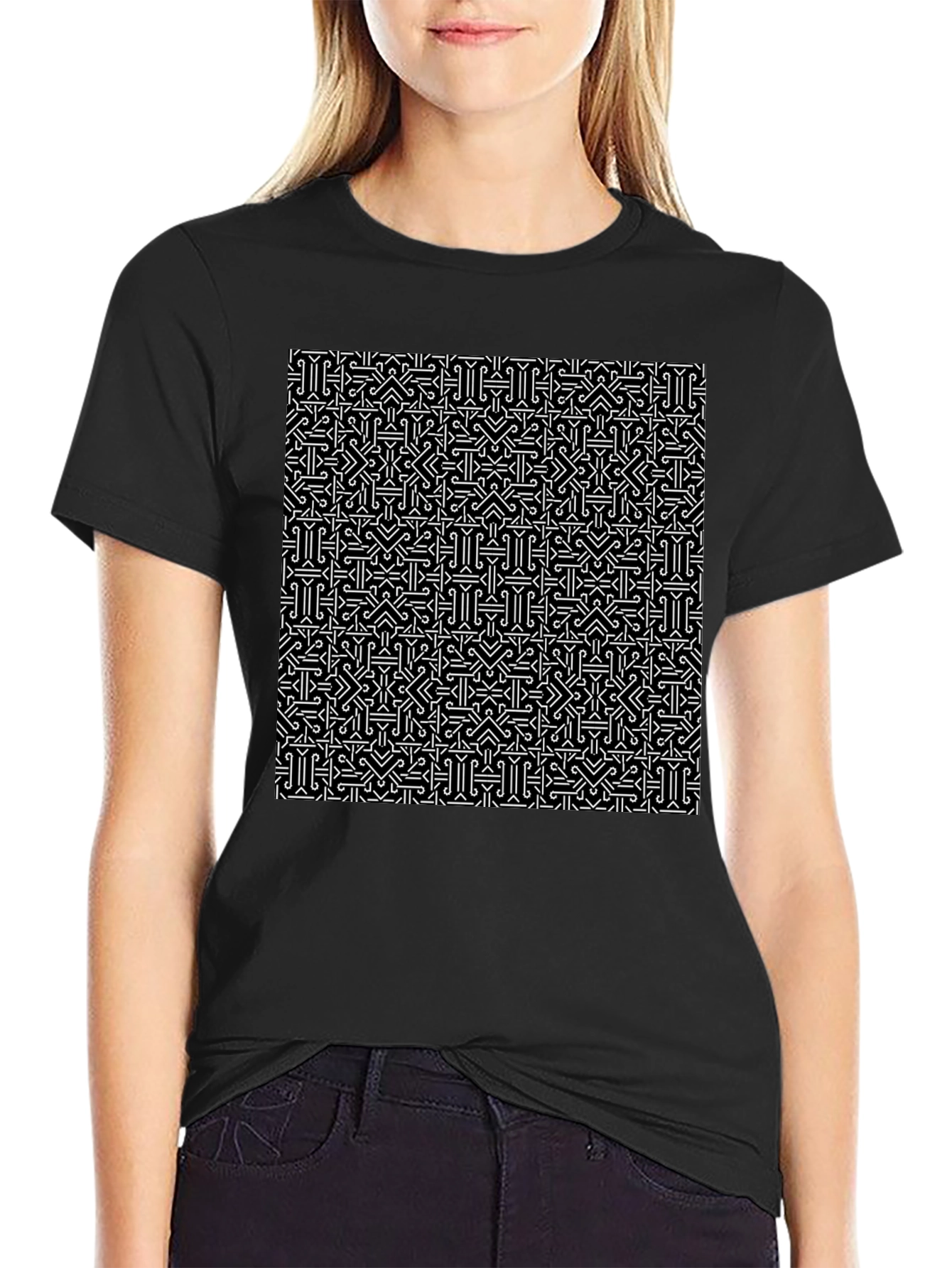 Patterned Black T-Shirt - Geometric Design