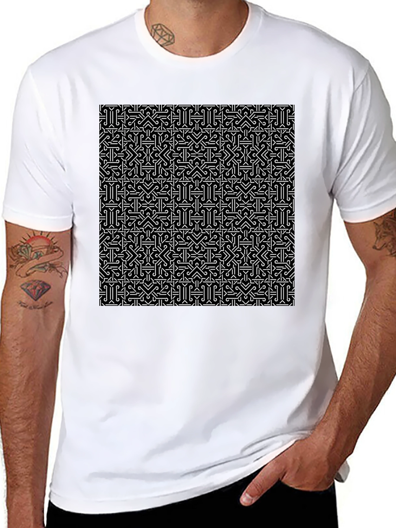 Patterned Black T-Shirt - Geometric Design