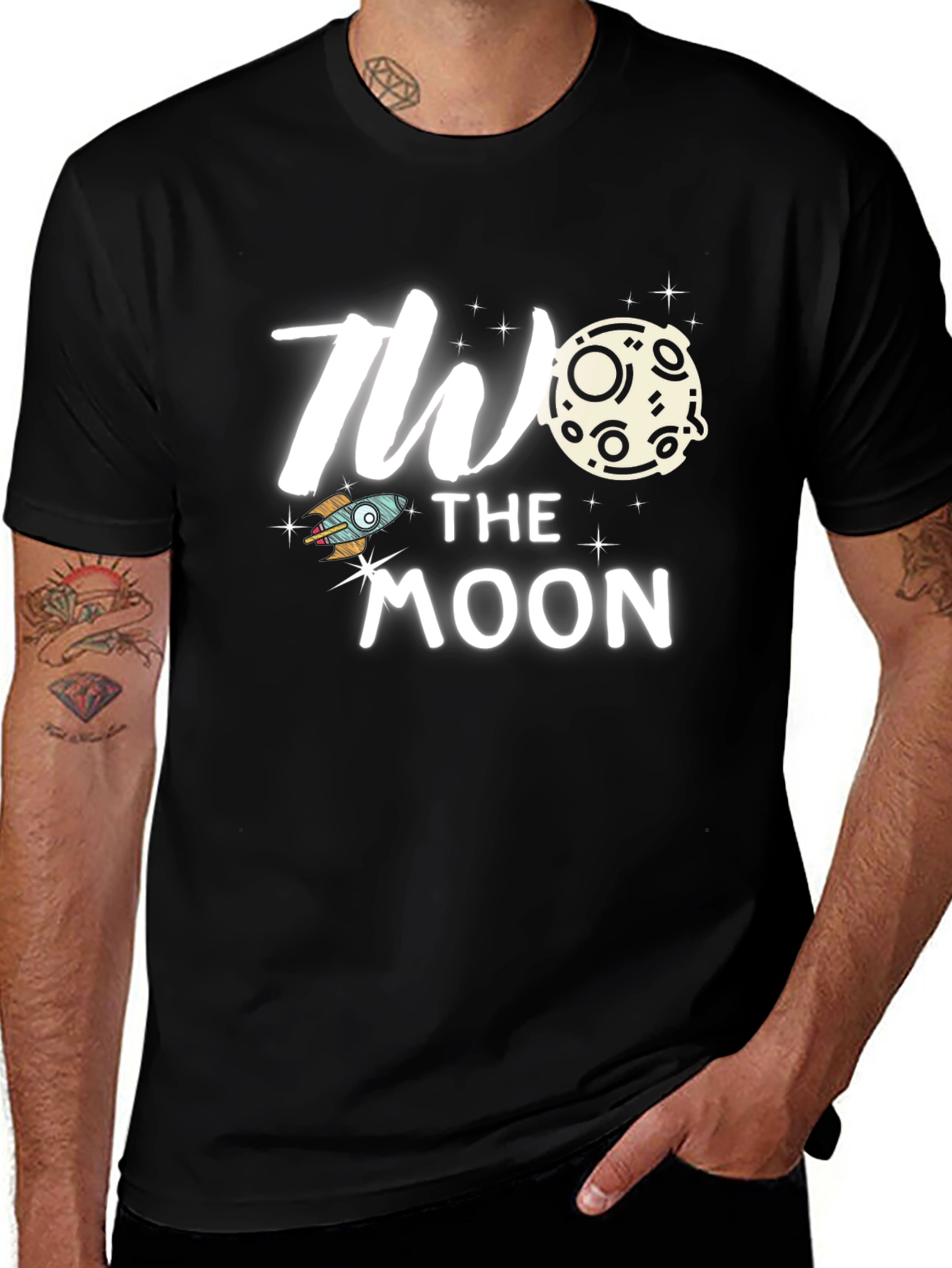 To the Moon Graphic Tee Trendy Black T-Shirt