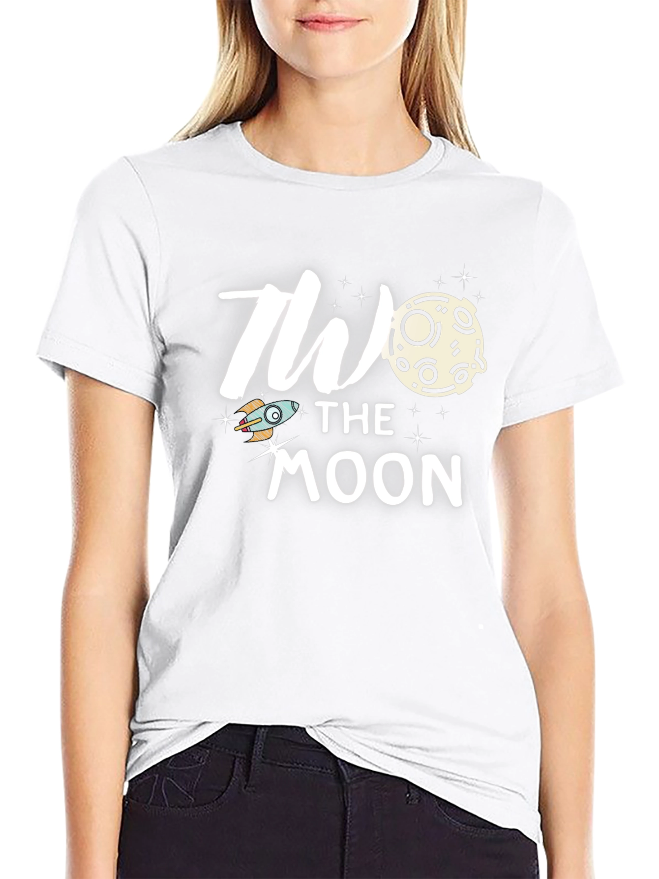 To the Moon Graphic Tee Trendy Black T-Shirt