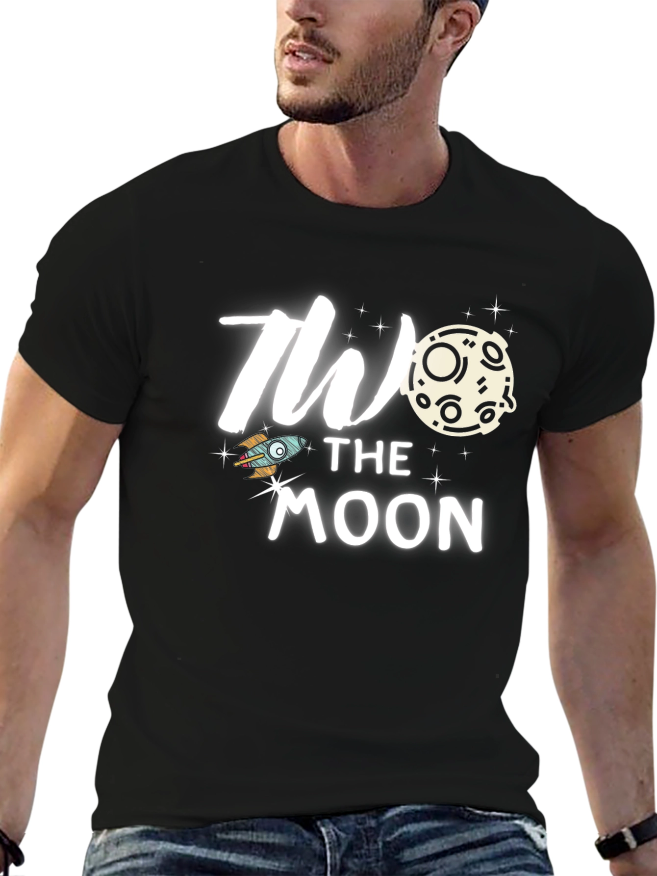 To the Moon Graphic Tee Trendy Black T-Shirt