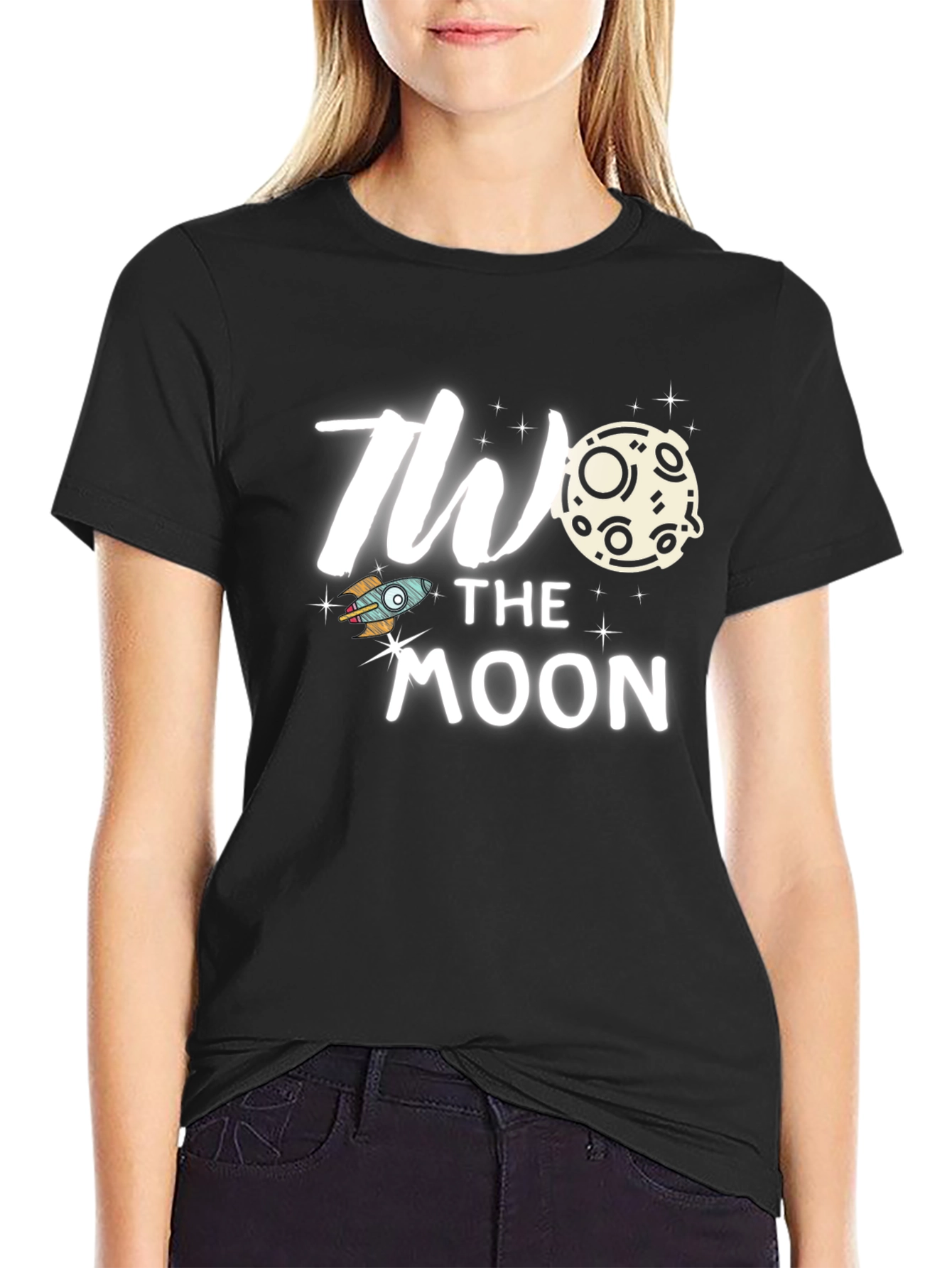 To the Moon Graphic Tee Trendy Black T-Shirt