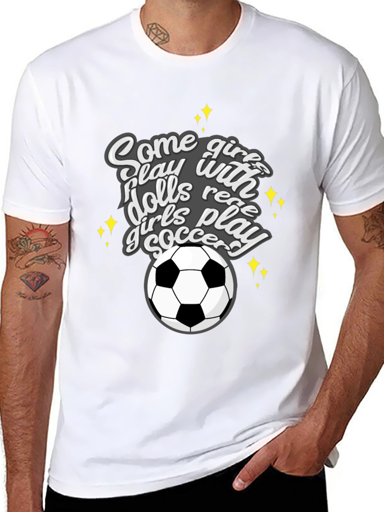 Girls Play Soccer T-Shirt - Black Crew Neck Tee