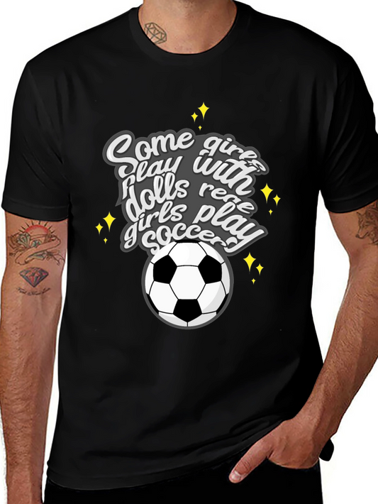 Girls Play Soccer T-Shirt - Black Crew Neck Tee
