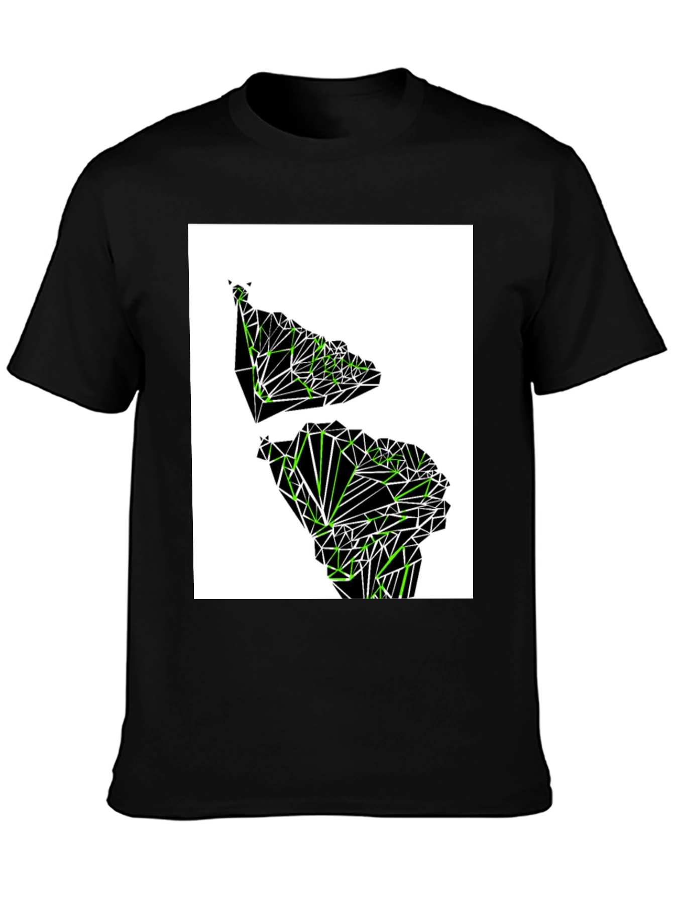Geometric Green Continent Graphic Tee - Black