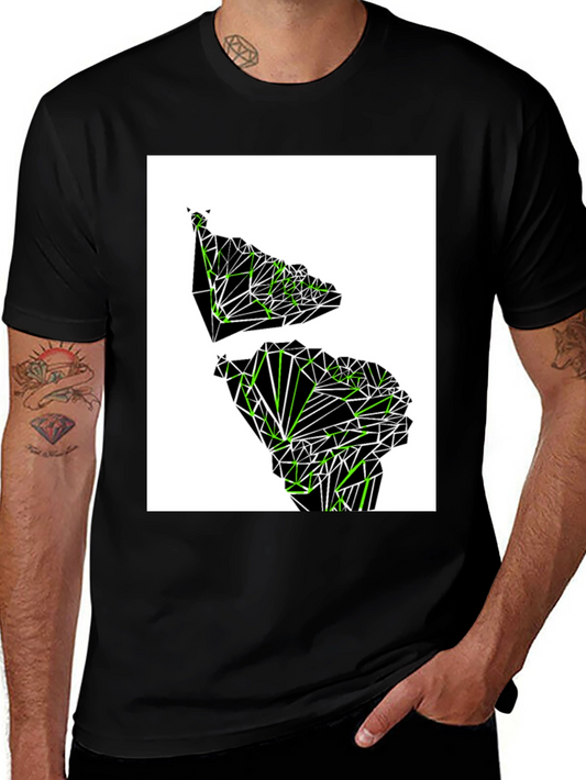 Geometric Green Continent Graphic Tee - Black