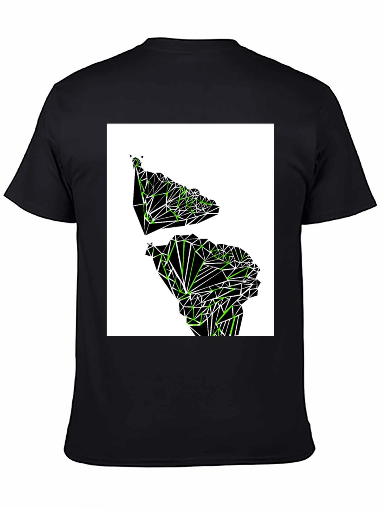 Geometric Green Continent Graphic Tee - Black