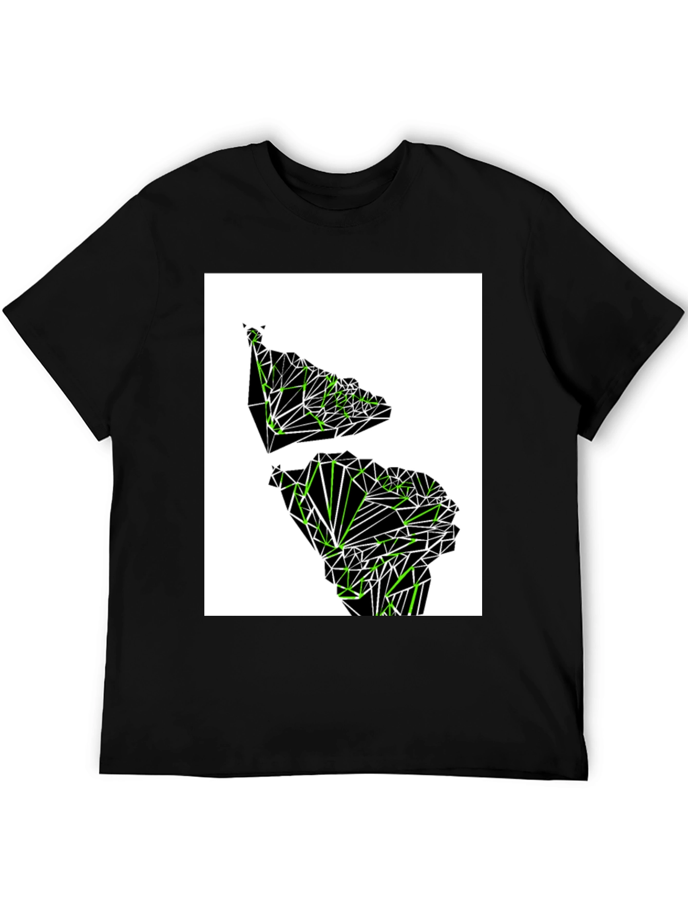Geometric Green Continent Graphic Tee - Black