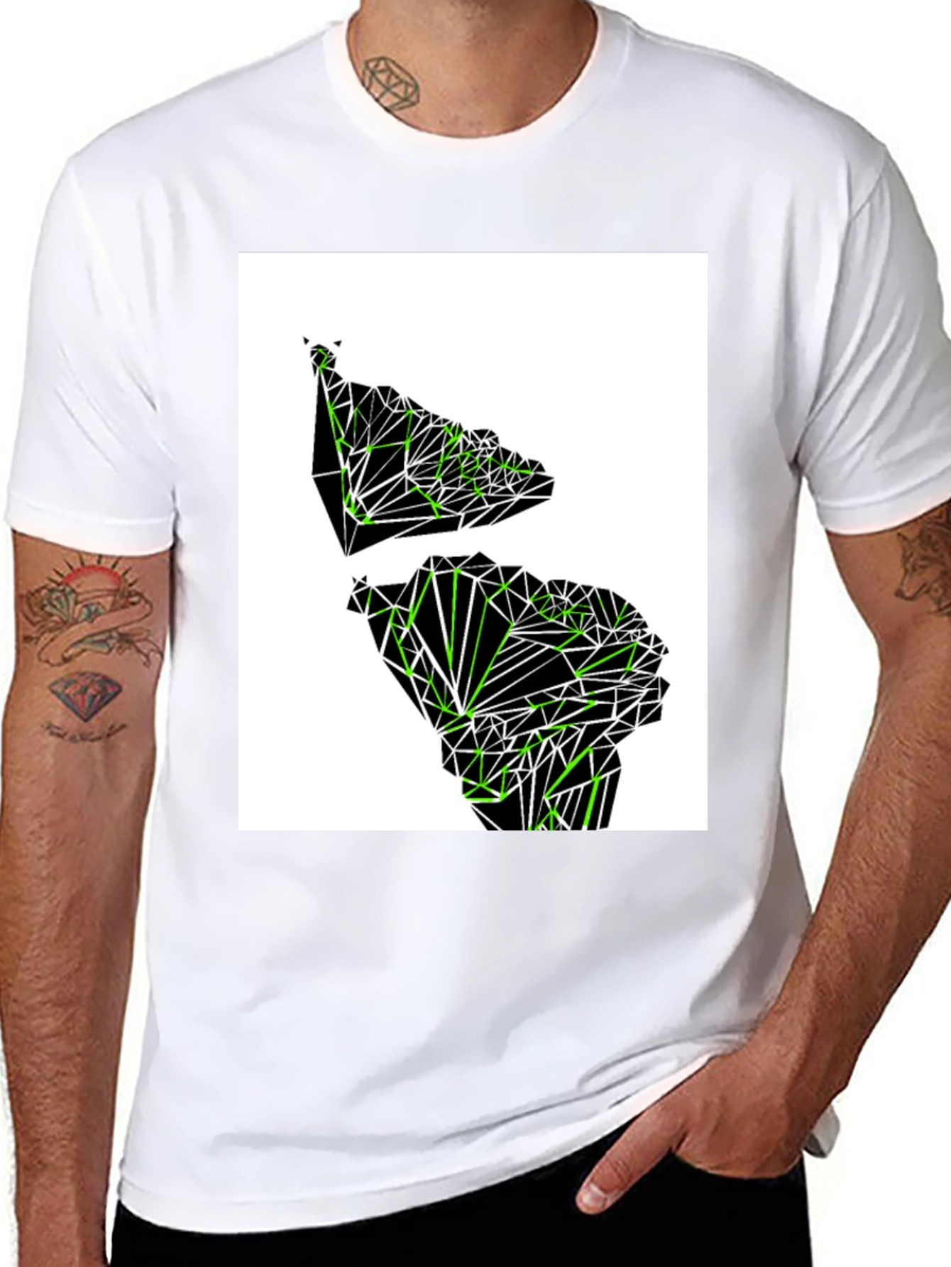 Geometric Green Continent Graphic Tee - Black